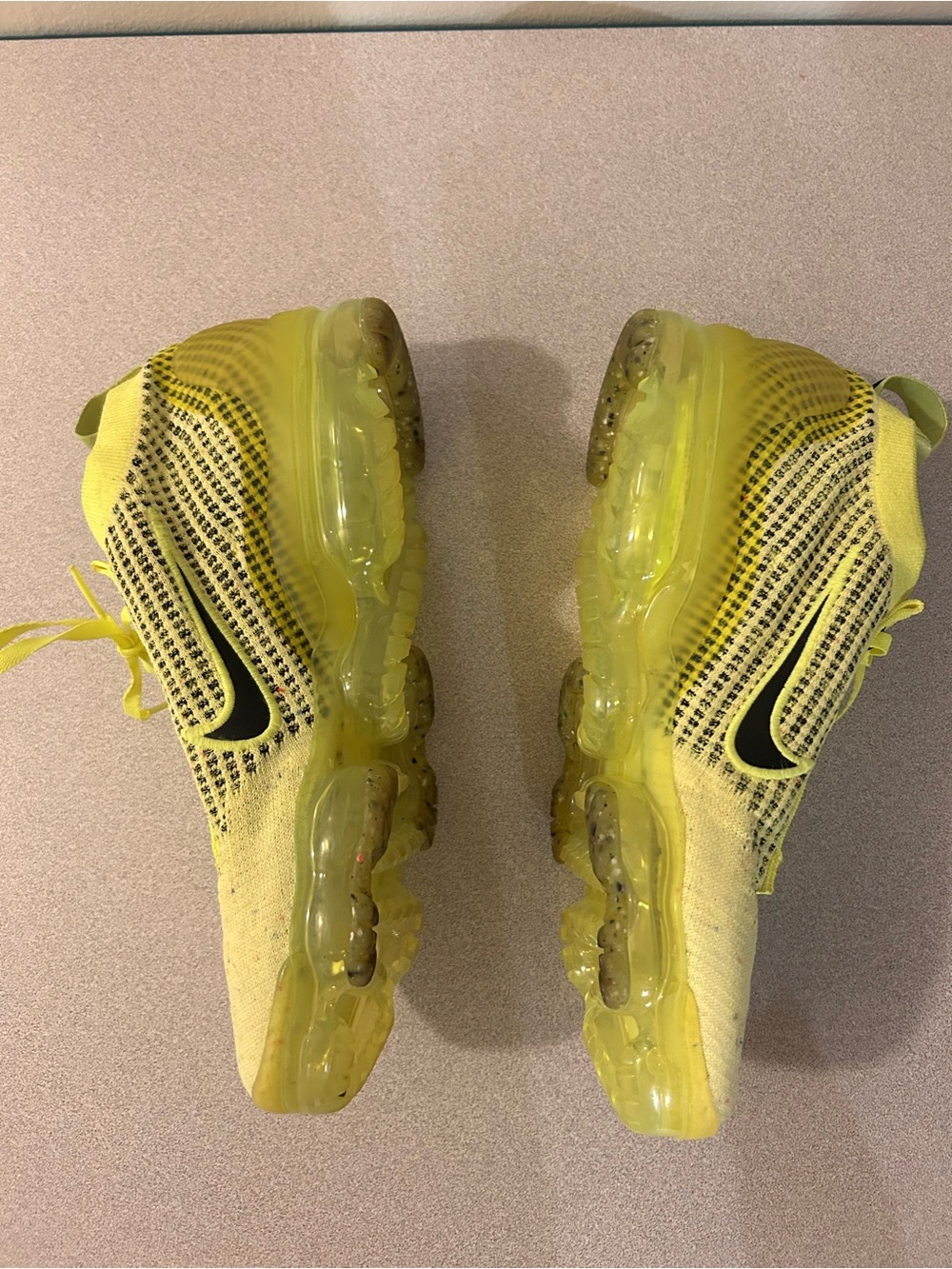 Nike Yellow Knit VaporMax Sneakers with Black Swoosh